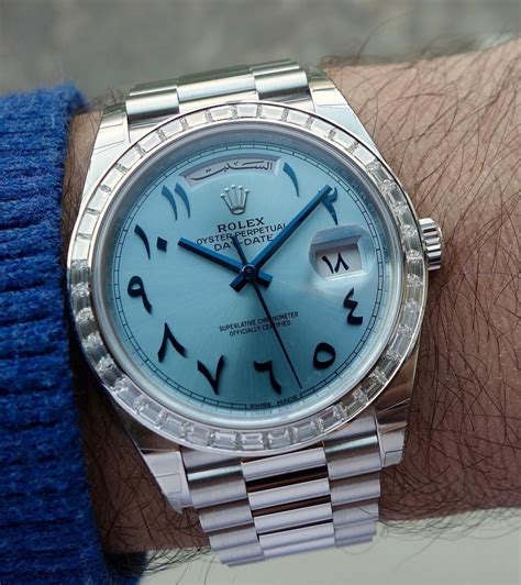 rolex day date arabic dial replica|rolex arabic numerals price.